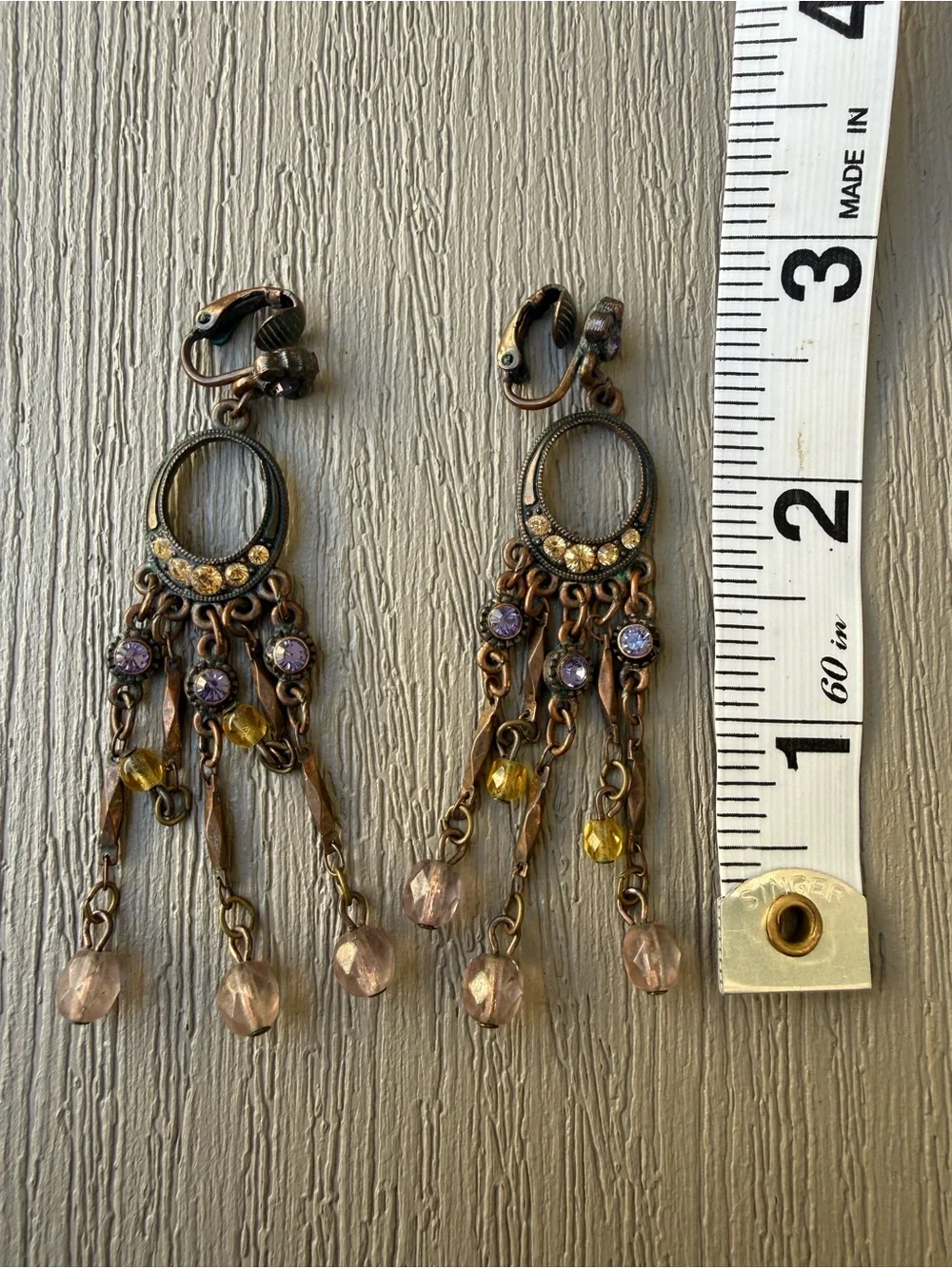 Vintage Chandelier Clip-On Earrings Rhinestone Beaded Dangle 3”